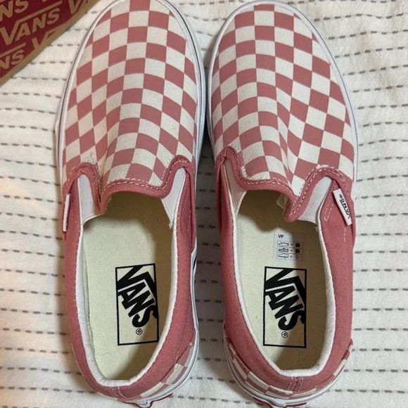 Vans Women’s Rose-Pink and White Checkered Slip-On Sneakers - Picture 1 of 5